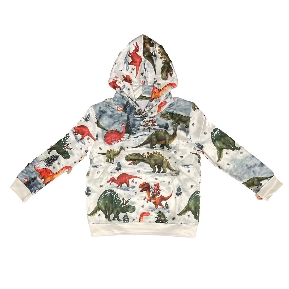 Christmas Holiday Dinosaur Hooded Sweatshirt Youth 4-6 Years Unisex